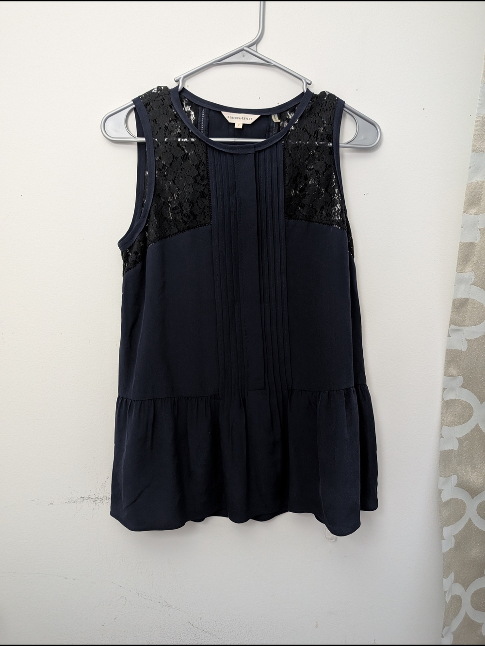 Rebecca Taylor Lace Trim Silk Top